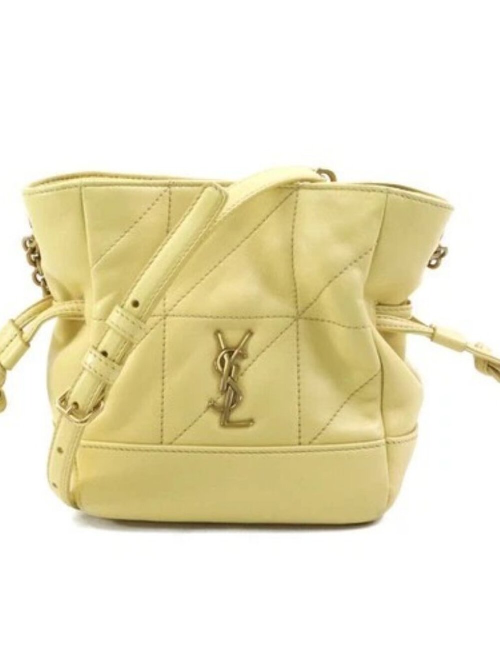 Auth SAINT LAURENT Mini Shoulder Bag Cream Yellow Leather/Goldtone - 90240a